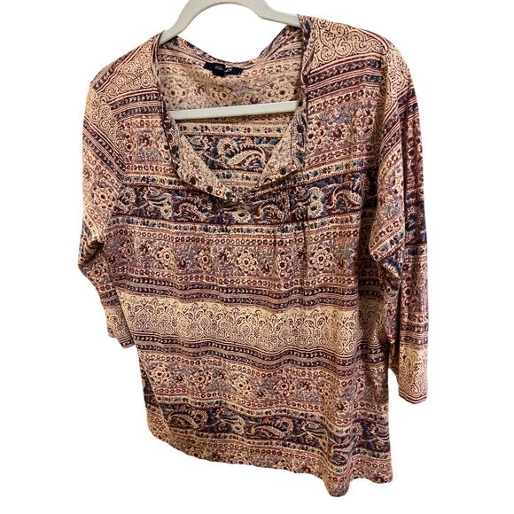 Chaps Dresses & Skirts - Chaps Women's 1X Paisley Boho Peasant Blouse Tie Neck 3/4 Sleeve Plus Size